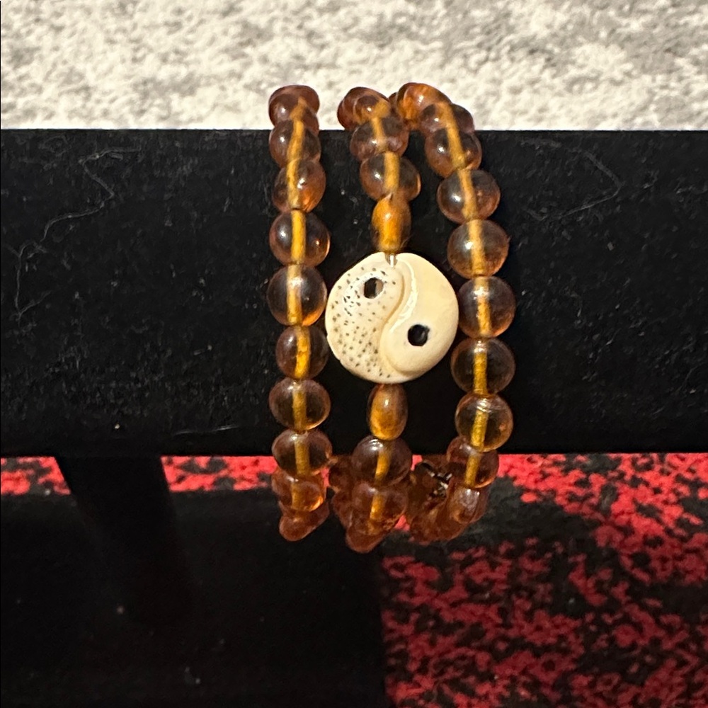 Amber Beaded Bracelet with Yin Yang Charm